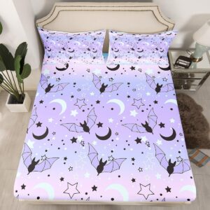 halloween bat fitted sheet twin size glitter stars moon galaxy bed sheets for kids child halloween decorations,gradient pastel pink teal purple bedding sets kawaii halloween home decor