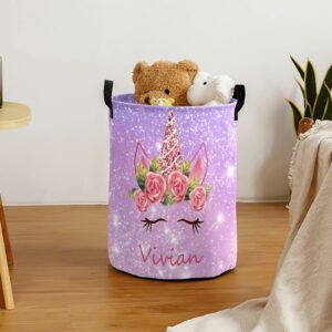 Custom Laundry Basket Personalized Unicorn Laundry Hamper Custom with Name Collapsible Waterproof Storage Basket with Handles for Bedroom Bathroom Decorative Large Capacity