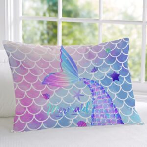 MUSOLEI Mermaid Tail Fitted Sheet Twin 3D Fantasy Bedding Set for Girls Kids and Teens 2Pcs 1 Deep Pocket Fitted Sheet Mermaid Sheets with 1 Pillowcases Microfiber (01, Twin)