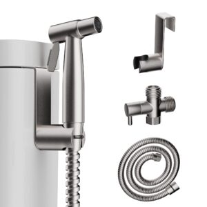 handheld bidet sprayer for toilet, fes stainless steel brushed nickel adjustable pressure control bidet faucet diaper sprayer set with hose attachment easy install for bathroom