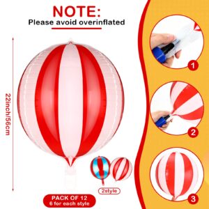 12 Pcs 22 Inch Big Carnival Decorations Carnival Theme Party Decorations Aluminum Circus Decorations 360 Degree 4D Carnival Balloons Halloween Carnival Birthday Party Supplies (Red White, Red Blue)