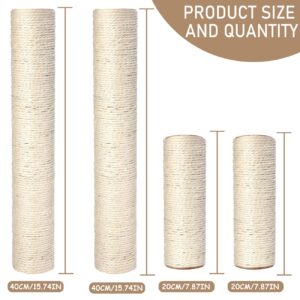 PowerKing Natural Sisal Replacement Scratching Post, 4 Pieces M8 Cat Scratch Post Refill Pole Parts for Refurbishment, White, Include Screws,15.74''+15.74''+7.87''+7.87''