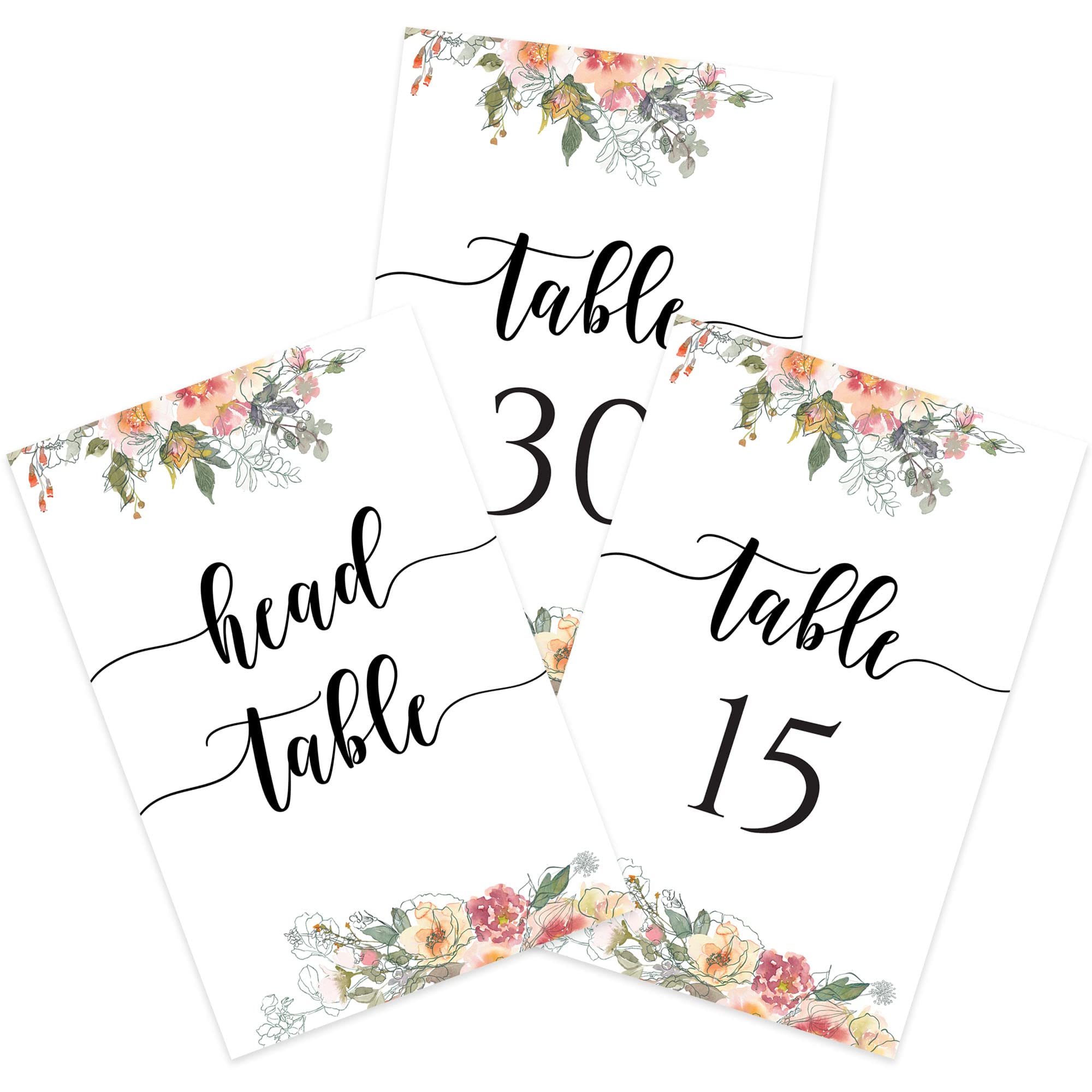 Wedding Table Numbers-Floral Table Numbers 1-30 for Wedding Reception, Double-Sided Table Number Cards Plus Head Table Card for your Wedding, Anniversary, Birthday Party or Celebration, 4"x6"