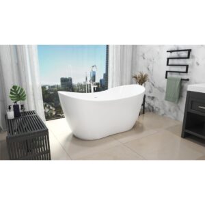 DreamLine Nile 59 in. L x 28 in. H Acrylic Freestanding Bathtub with Brushed Nickel Finish