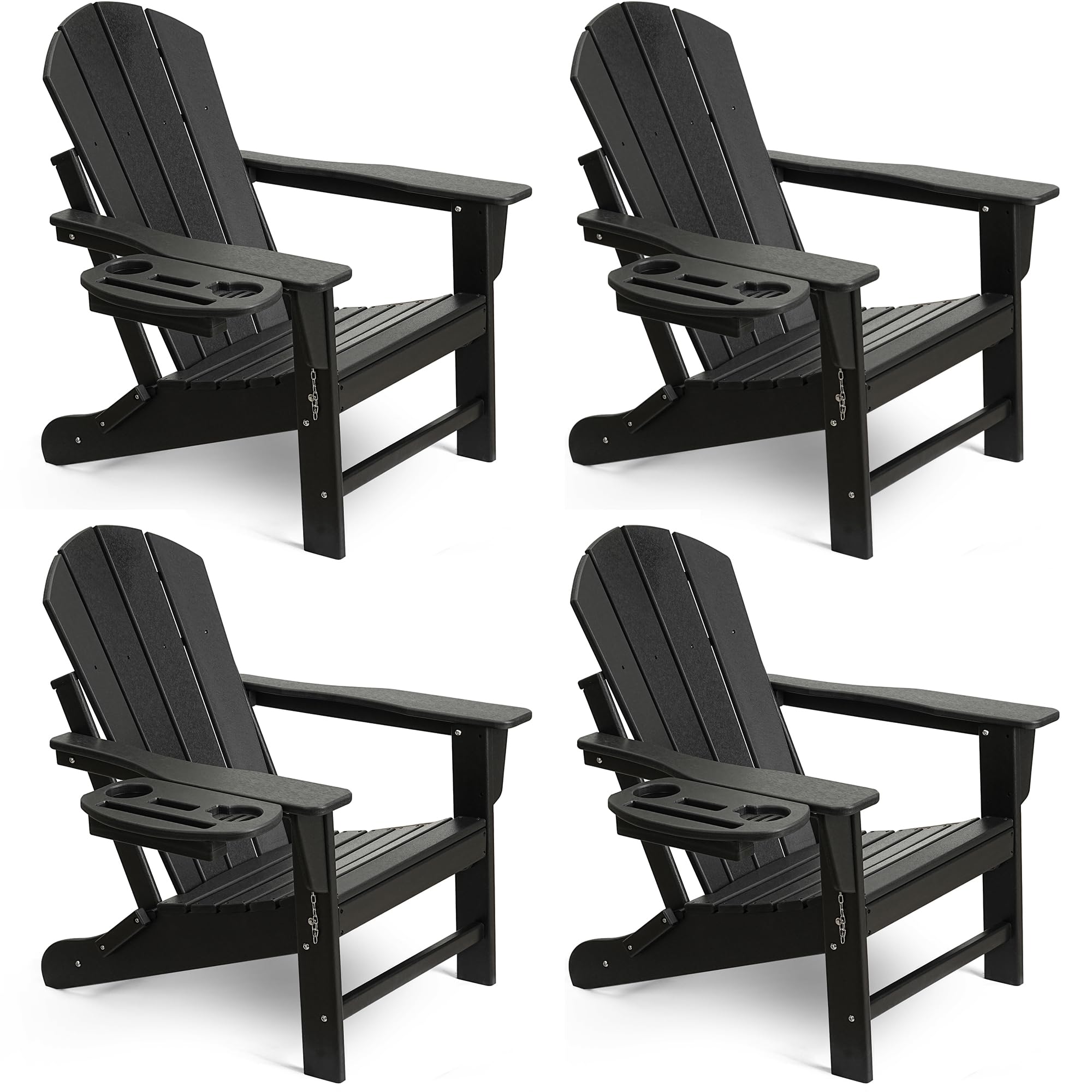 NAVINE Adirondack Chair Set of 4, HDPE Folding Adirondack Chair with Multifunctional Cup Holder, Weather Resistant Fire Pit Chair for porches, patios, poolsides, Decks.