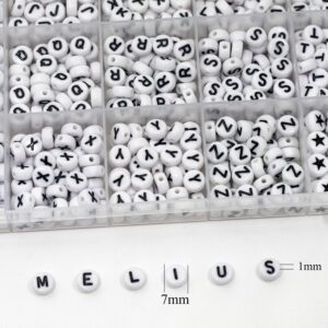 Melius Acrylic Letter Beads, 1450 Pcs 4x7mm Round Alphabet Beads in 28 Grid Box for Jewelry Making, DIY Bracelets, Necklaces, Key Chains, Bracelets (4x7mm, White)