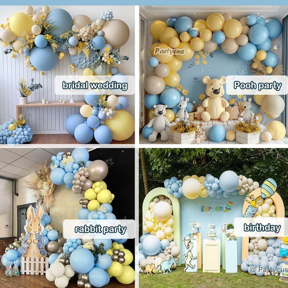 Pastel Blue Yellow Balloon Garland Double Stuffed White Sand Light Yellow Matte Balloons Macaron Baby Blue Balloon Arch Kit for Baby Shower Bear Birthday Bridal Party Decoration