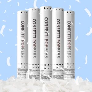 white confetti poppers,rice paper water soluble confetti cannon for wedding,biodegradable confetti poppers air powered for engagement,wedding,birthday,celebrations and new years eve(white 5pack)