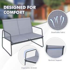 Tangkula 4 Pieces Patio Furniture Set, Outdoor Conversation Set with Tempered Glass Coffee Table, Metal Frame, Breathable Fabric, Indoor & Outdoor Chat Set of 4, for Patio, Poolside, Garden (Gray)