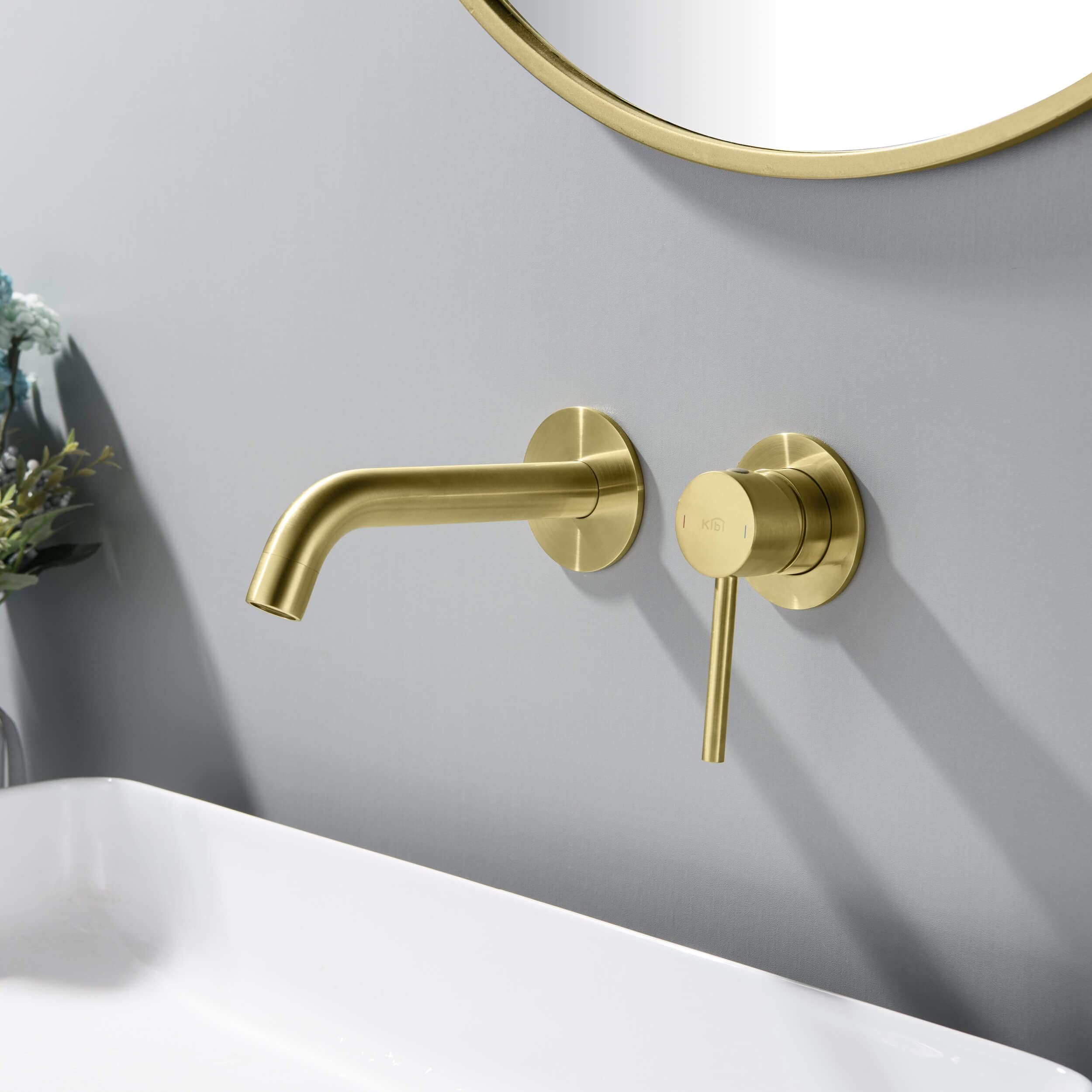 KIBI Circular Single Handle Wall Mount Faucet for Bathroom Sink with Rough-in Valve | Lavatory Faucet with Solid Brass Construction (Brushed Gold) (KBF1023)