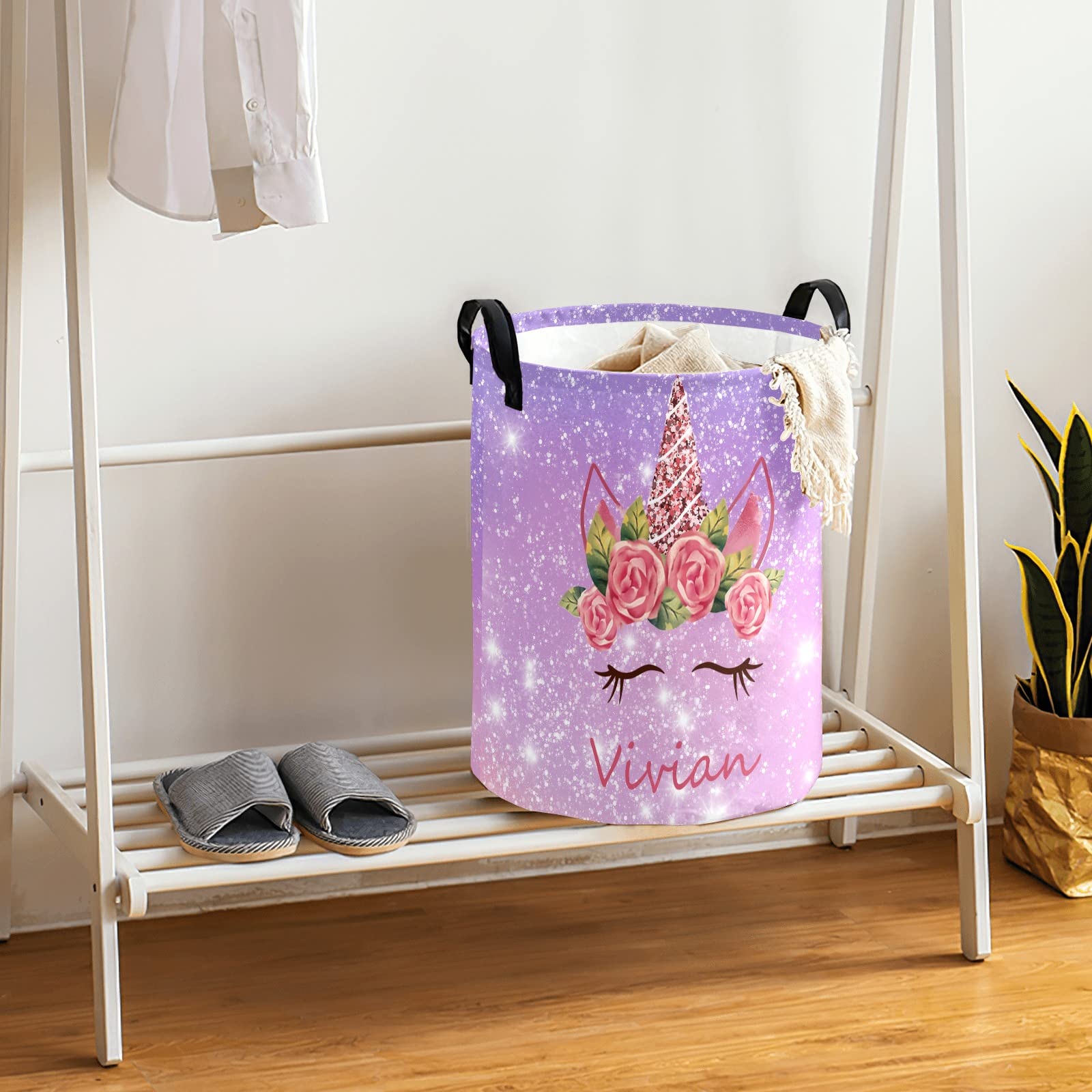 Custom Laundry Basket Personalized Unicorn Laundry Hamper Custom with Name Collapsible Waterproof Storage Basket with Handles for Bedroom Bathroom Decorative Large Capacity