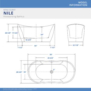 DreamLine Nile 59 in. L x 28 in. H Acrylic Freestanding Bathtub with Brushed Nickel Finish