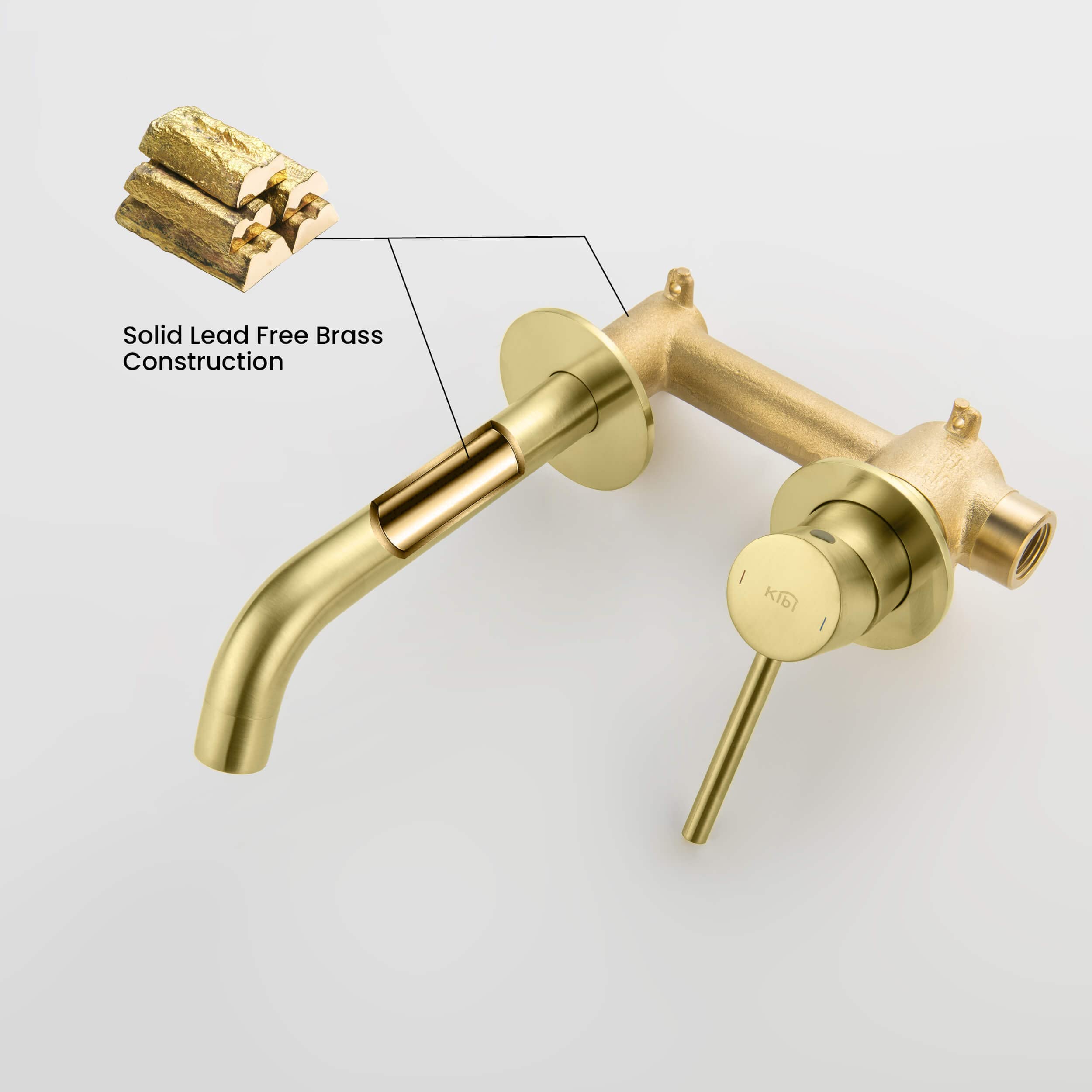 KIBI Circular Single Handle Wall Mount Faucet for Bathroom Sink with Rough-in Valve | Lavatory Faucet with Solid Brass Construction (Brushed Gold) (KBF1023)