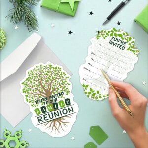 Cusrtyh Greeting Card - 15 Sheets Family Tree Reunion Invitations, Double Sided, Birthday Party Supplies with 15 Envelopes