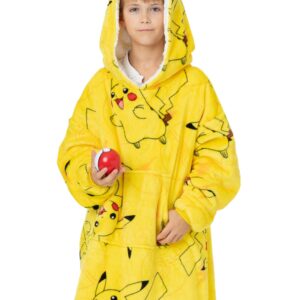 Pokemon Pikachu Vuddie Oversized Blanket Hoodie Kids Boys Girls Yellow Fleece