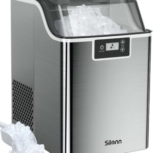 Silonn Countertop Nugget Ice Maker, Pebble Ice Maker Machine, 44lbs of Ice Per Day, Automatic Timer & Self-Cleaning, Pellet Ice Maker for Home Office Bar Party