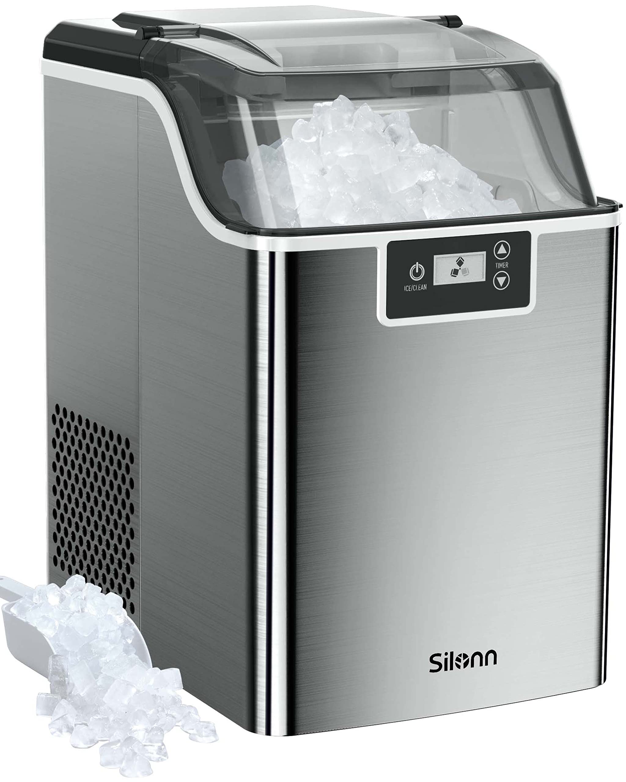 Silonn Countertop Nugget Ice Maker, Pebble Ice Maker Machine, 44lbs of Ice Per Day, Automatic Timer & Self-Cleaning, Pellet Ice Maker for Home Office Bar Party