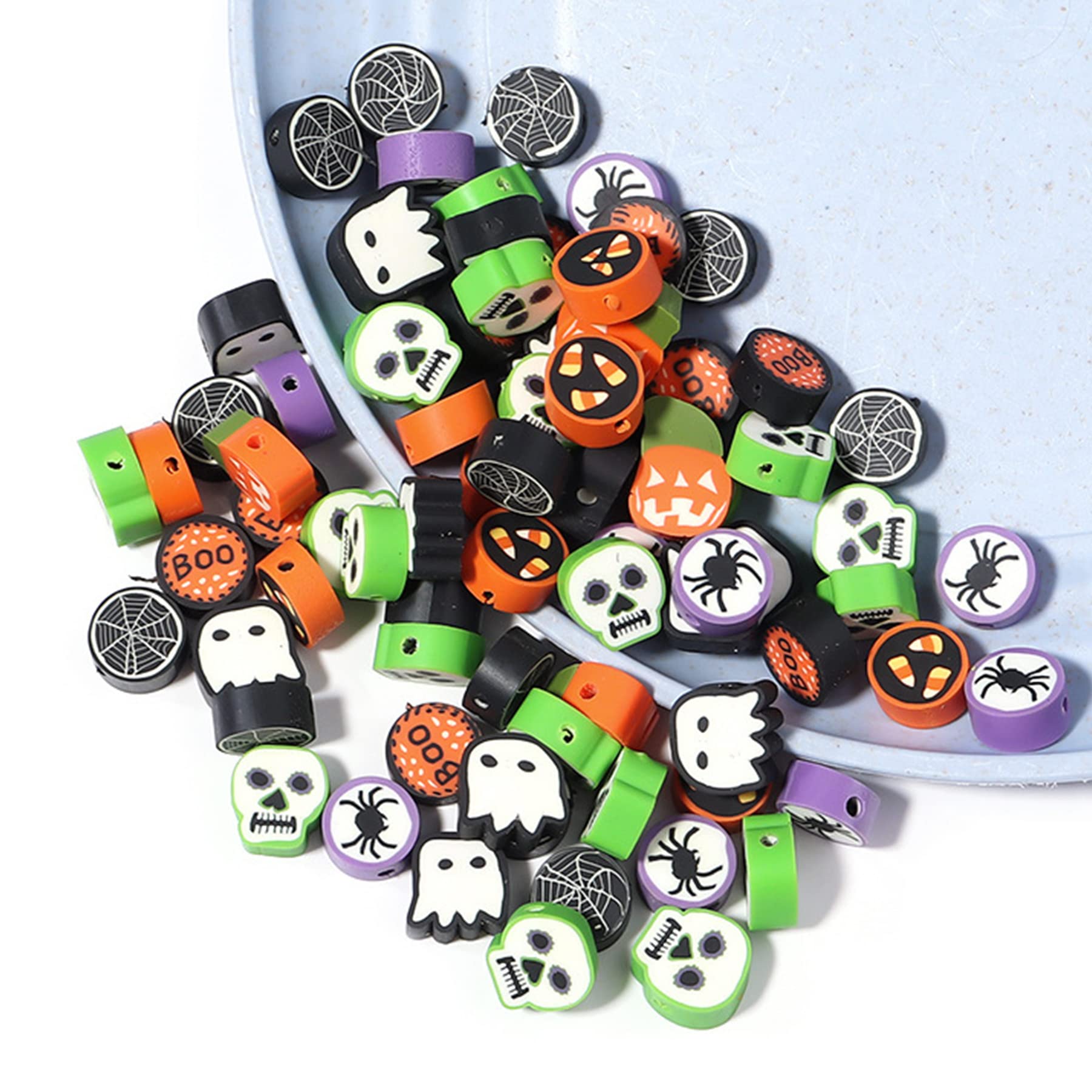 100 Pcs Halloween Polymer Clay Beads Heishi Spacer Beads Supplies for DIY Bracelet Earring Necklace Jewelry Making