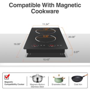 GIHETKUT Double Induction Cooktop, 110V Electric Cooktop 2300W Electric Stove Top with 2 Burner Independent Control, Ultrathin Body, 9 Temperature, Multiple Power Levels, 2 Hour Timer, Safety Lock