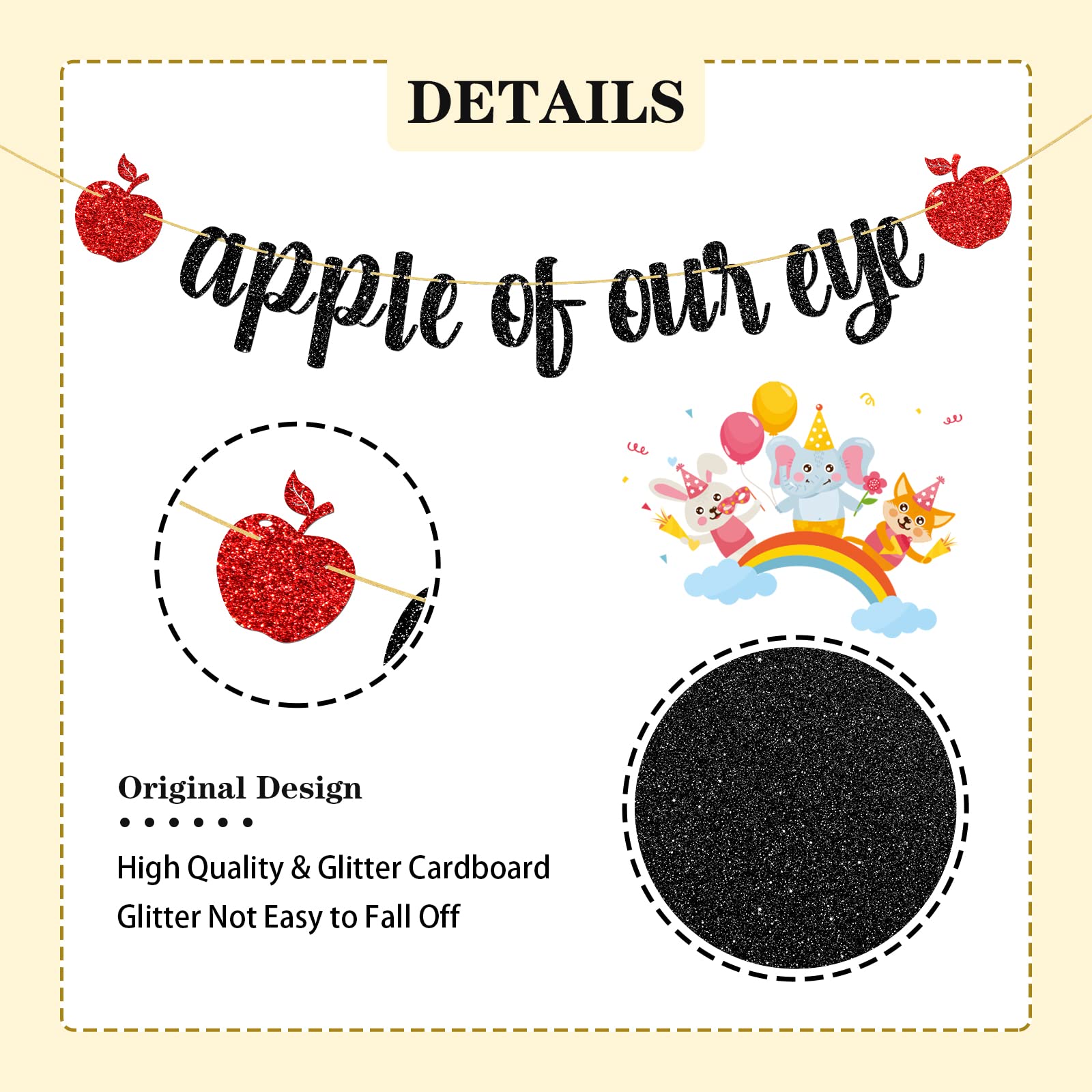 WeBenison Apple of Our Eye Banner/Fruit Apple Theme 1st Birthday Banner/Baby Shower/Wedding/Boys Girls Birthday Party Decoration Supplies Black Glitter