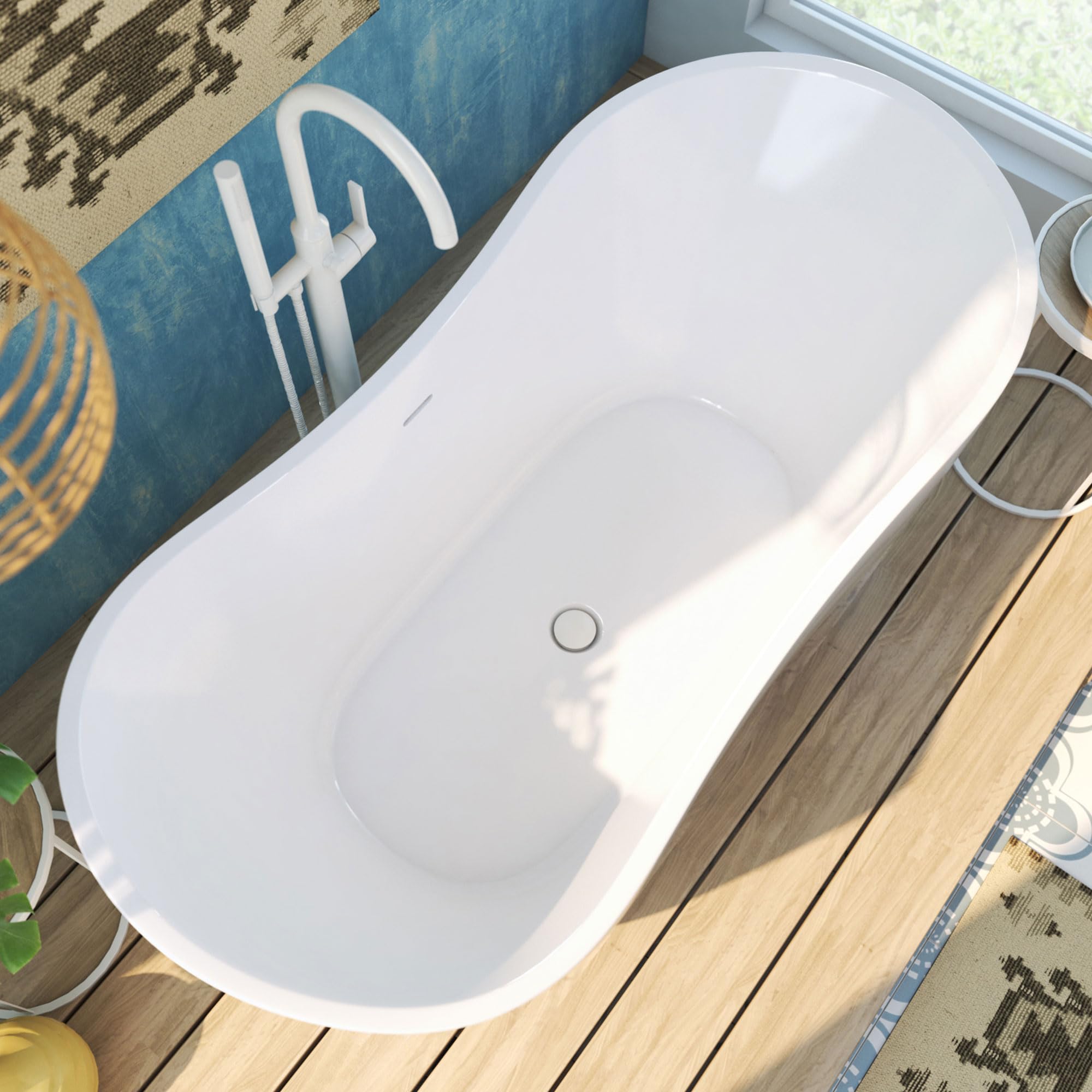 DreamLine Nile 59 in. L x 28 in. H Acrylic Freestanding Bathtub with White Finish