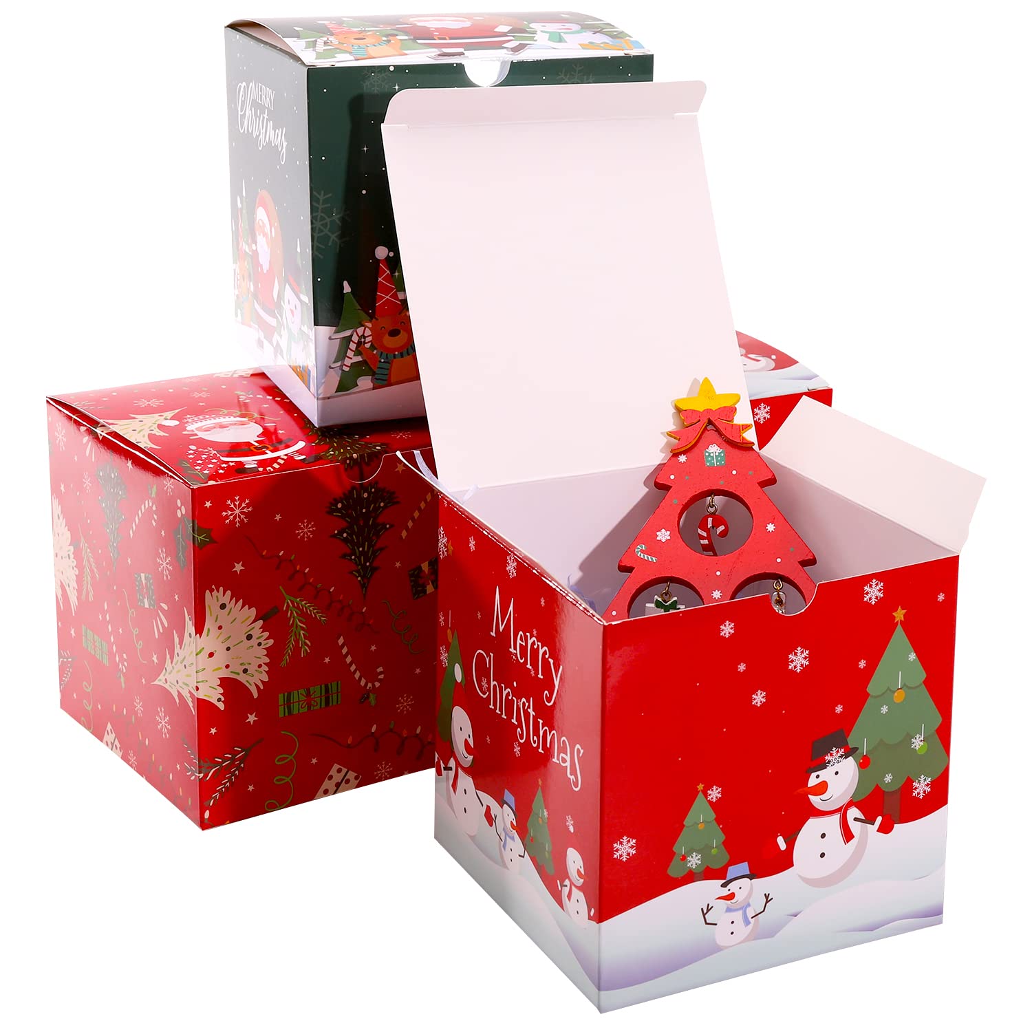 15 Pack Christmas Gift Boxes, Gift Boxes with Lids,Christmas Party Boxes with 3 Different Designs and Color,Christmas Boxes for Pastries, Candy, Holiday Bakery Treat and Party Favor 5 x 5 x 5 Inches