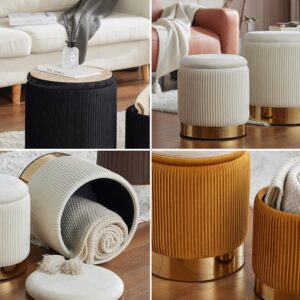 YYW HOME Round Ottoman Storage Set of 2 Black Velvet Storage Ottoman for Living Room and Bedroom, Round Storage Ottoman, Ottoman Chair, Gold Ottoman with Storage, (Light Gray)