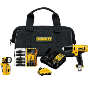 dewalt 12v max 2 tool cordless driver and drill hand tool set combo kit with drill bit set, 45 piece screwdriver set, and battery power pack