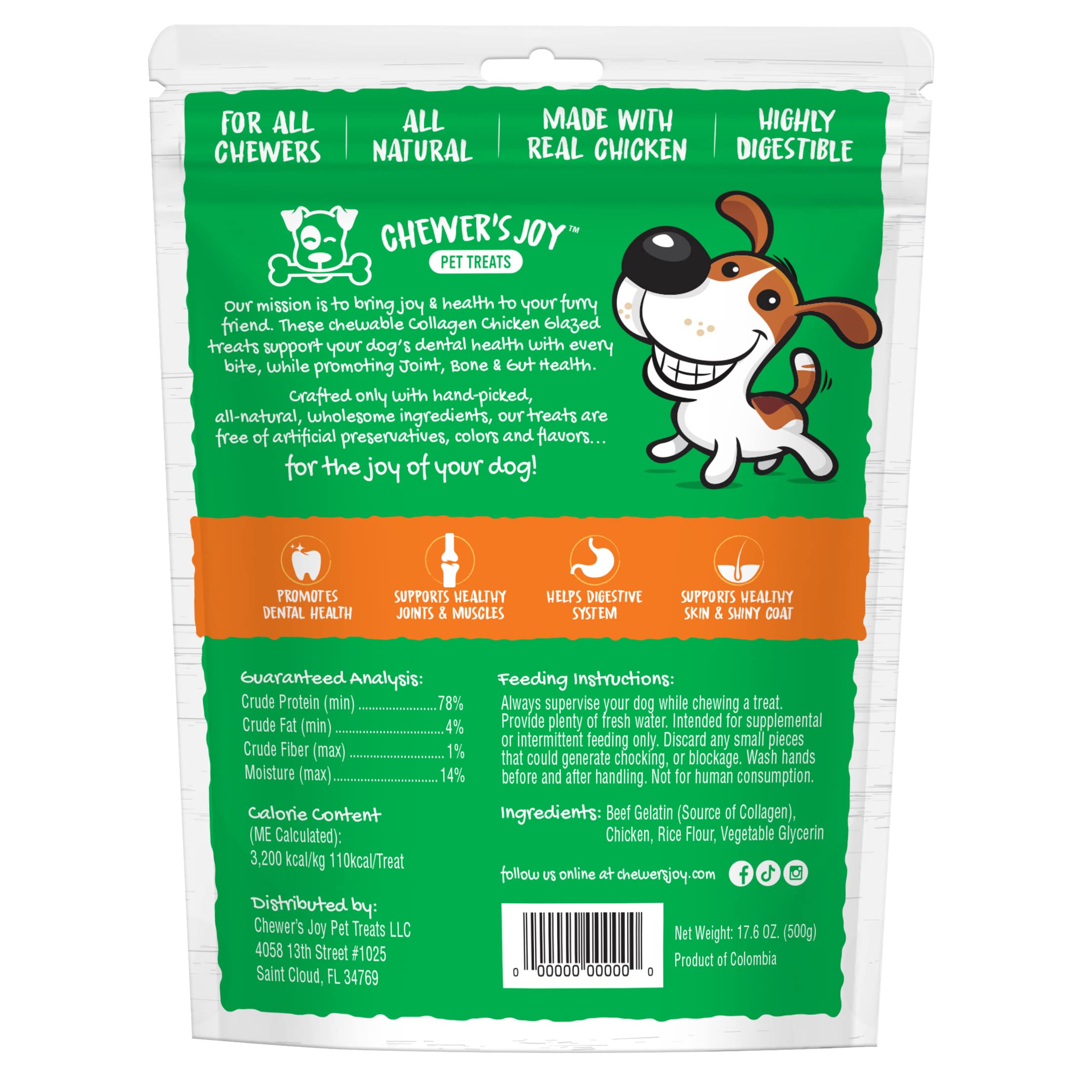 Chewer's Joy Chicken Glazed Collagen Tidbits 15pk 6" for Dogs, Premium Quality. High Protein, Promotes Joint, Skin, Gut Health & Shiny Coat. Bully Stick & Rawhide Alternative. Long Lasting chew.