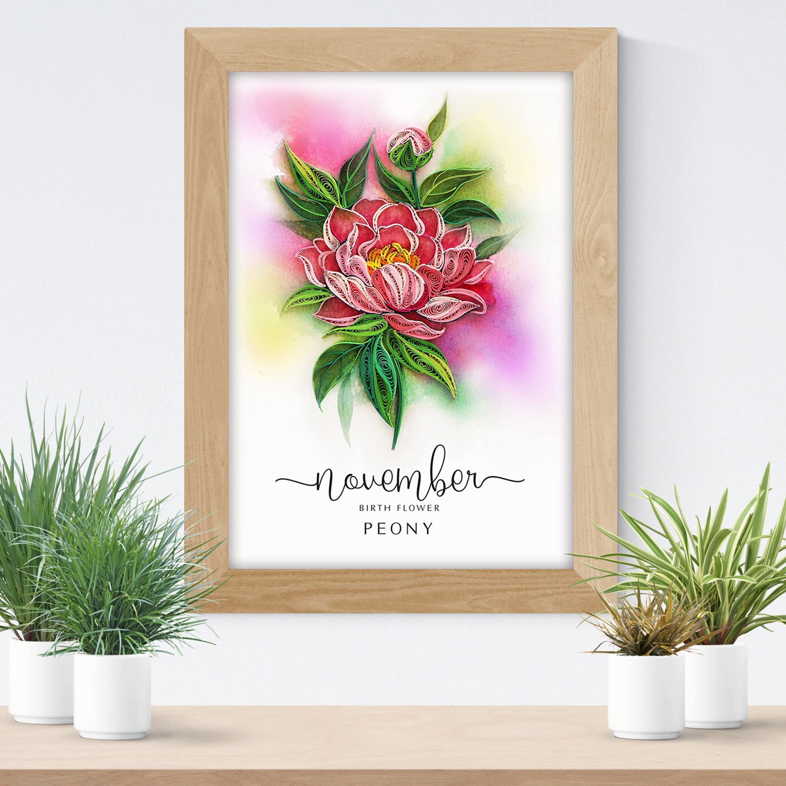 TUMYBee Flower Birthday Card, Peony Quilling Card, 5inx7in Card for Women Born in November, Birth Month Flower Card, 12 Month Birthday Decoration for Mother, Grandmother, for Him and Her (November)