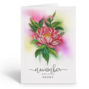 TUMYBee Flower Birthday Card, Peony Quilling Card, 5inx7in Card for Women Born in November, Birth Month Flower Card, 12 Month Birthday Decoration for Mother, Grandmother, for Him and Her (November)