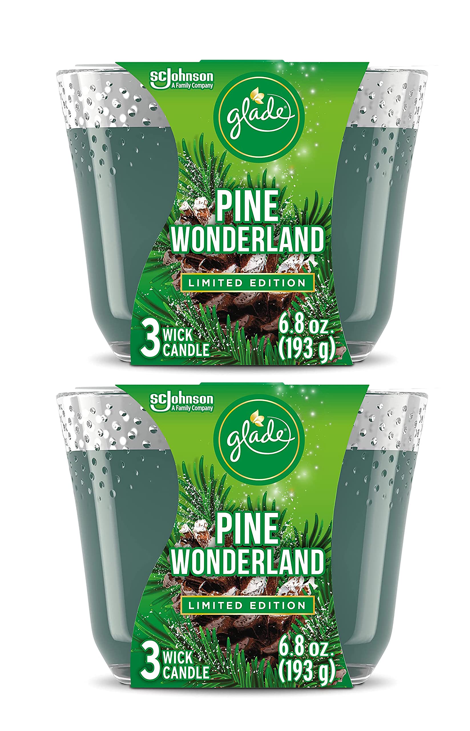 Glade Candle, Fragrance Candle Infused with Essential Oils, Air Freshener Candle, 3-Wick Candle (Pine Wonderland)