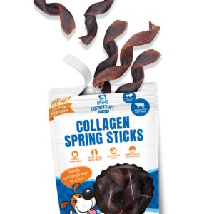 Chewer's Joy Collagen Spring Sticks 15pk 5-6" for Dogs. Up to 100% Collagen Promotes Healthy Joints, Bones, Skin, Digestion, & Shiny Coat. Bully Stick & Rawhide Alternative. Long Lasting.