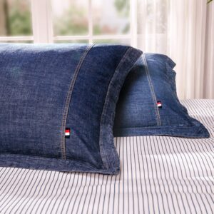 Elegant Life Home Denim Dark Blue Duvet Cover Set 100% Cotton Washed Soft Bedding with Button Closure Corner Ties - California King Size