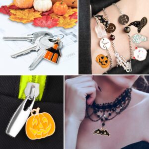 HTZNHXT 50 Pcs Halloween Charms, Halloween Alloy Charm Enamel, Pumpkin, Witch Hat, Ghost, Spider, Bat Pendants, Assorted Pendant Charms for Bracelet, Earring, Jewelry Making