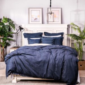 Elegant Life Home Denim Dark Blue Duvet Cover Set 100% Cotton Washed Soft Bedding with Button Closure Corner Ties - California King Size