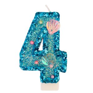 blue number candle,shell sequins number candles for birthday cakes mermaid themed party supplies number 4 candle