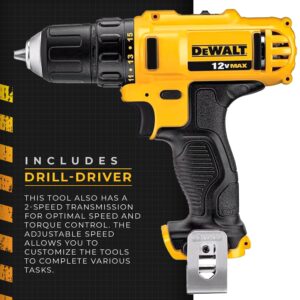 DeWalt 12V MAX 2 Tool Cordless Driver and Drill Hand Tool Set Combo Kit with Drill Bit Set, 45 Piece Screwdriver Set, and Battery Power Pack