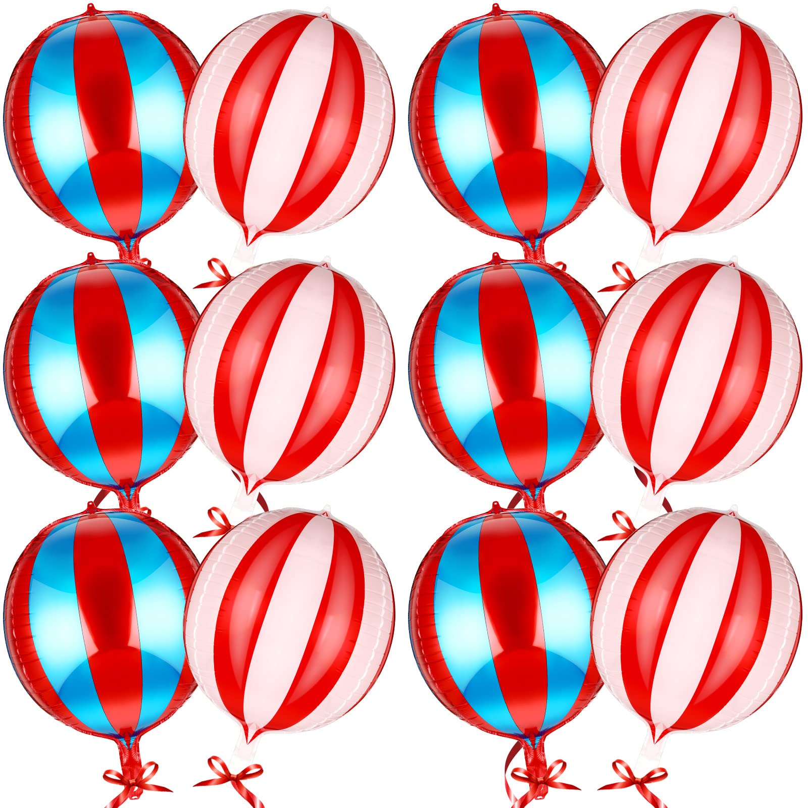 12 Pcs 22 Inch Big Carnival Decorations Carnival Theme Party Decorations Aluminum Circus Decorations 360 Degree 4D Carnival Balloons Halloween Carnival Birthday Party Supplies (Red White, Red Blue)