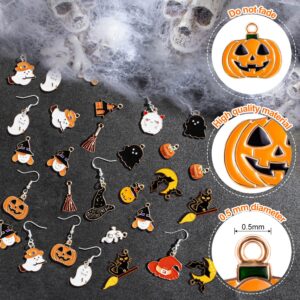 HTZNHXT 50 Pcs Halloween Charms, Halloween Alloy Charm Enamel, Pumpkin, Witch Hat, Ghost, Spider, Bat Pendants, Assorted Pendant Charms for Bracelet, Earring, Jewelry Making