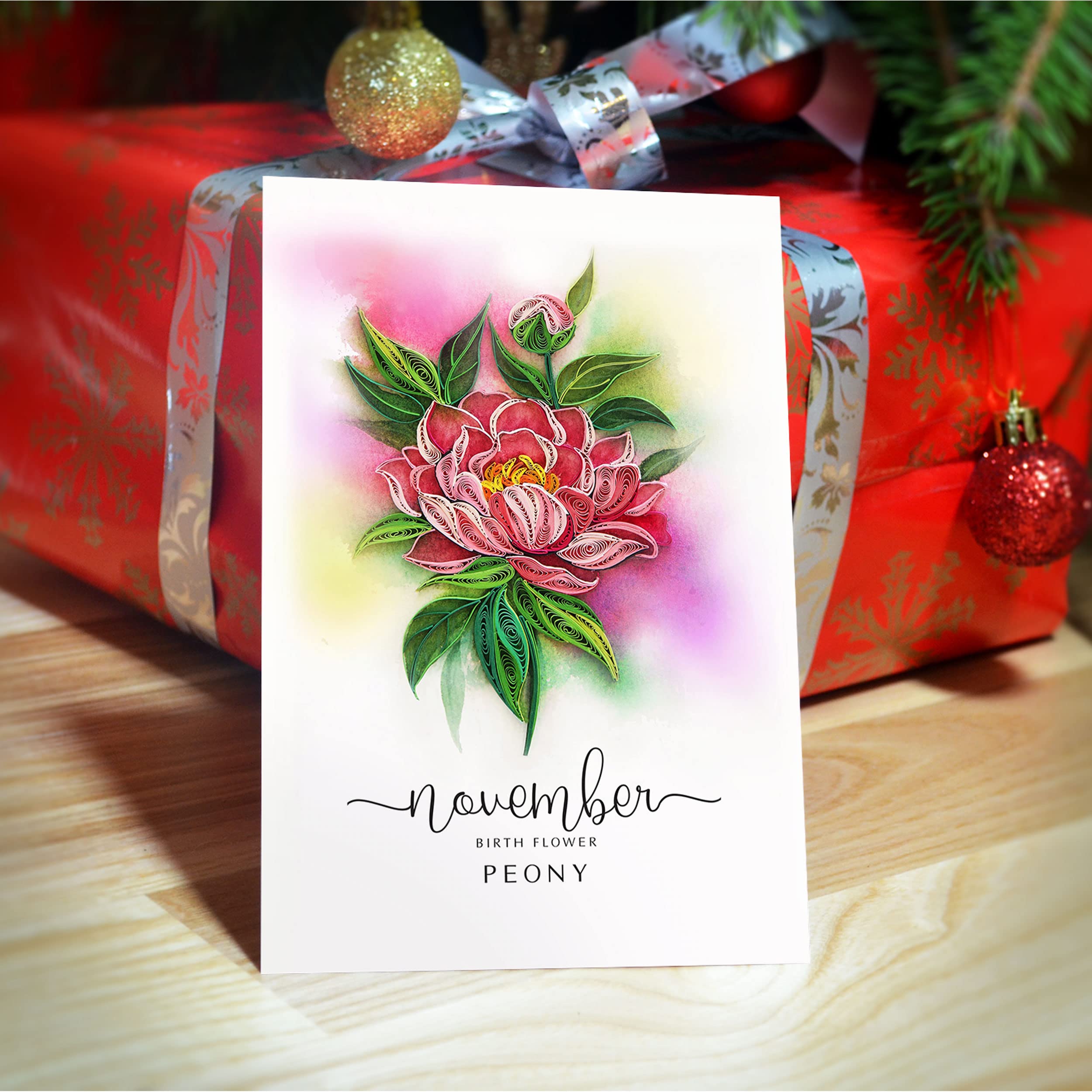 TUMYBee Flower Birthday Card, Peony Quilling Card, 5inx7in Card for Women Born in November, Birth Month Flower Card, 12 Month Birthday Decoration for Mother, Grandmother, for Him and Her (November)