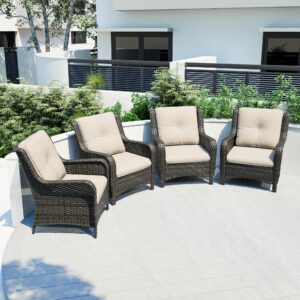 Joyside Outdoor Wicker Chair Rattan Patio Dining Chairs Set of 4 PE Wicker Patio Chairs with 4inch Seat Cushions Outdoor Patio Seating Chair for Garden, Backyard Deck(Mixed Grey/Beige)