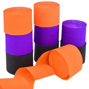 hapeper 9 rolls crepe paper streamers for halloween themed party decorations, 82 feet/roll, purple, orange, black