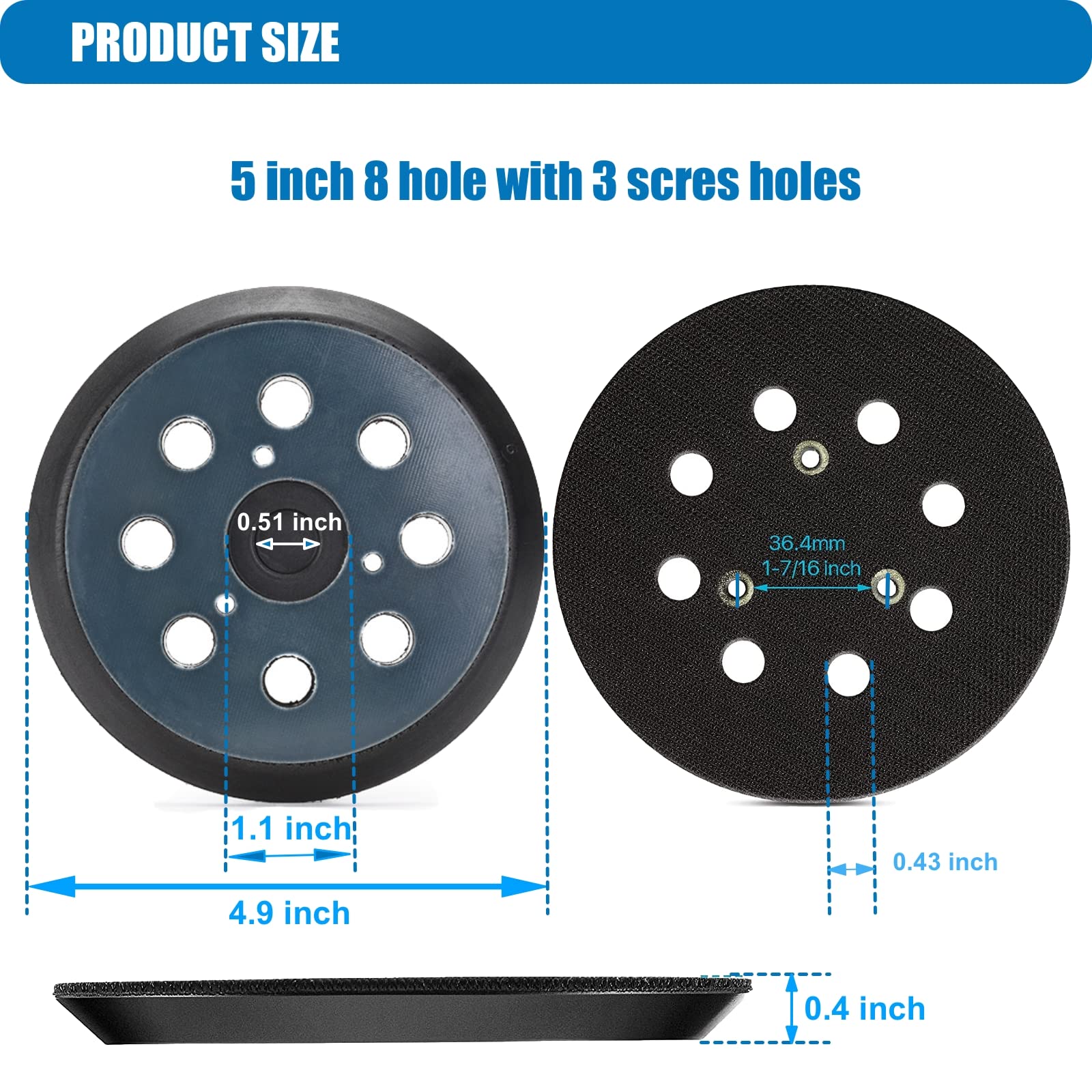 5" Sander Pad Replacement for DeWalt OE# 151281-08,Fits DW421,DW423,DW4388,D26451and D26453,Compatible with Makita Orbital Sander BO5010, BO5030K, BO5031K, BO5041K