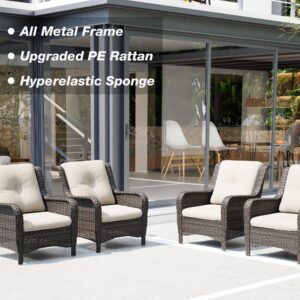 Joyside Outdoor Wicker Chair Rattan Patio Dining Chairs Set of 4 PE Wicker Patio Chairs with 4inch Seat Cushions Outdoor Patio Seating Chair for Garden, Backyard Deck(Mixed Grey/Beige)