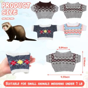 Mixweer 4 Pcs Ferret Clothes Hamster Sweater Guinea Pig Clothes Bunny Costume Knitted Sweatshirt for Warm Winter Christmas Vest Clothing Ferret Accessories Kit Small Animal Outfit (Rhombus Style)