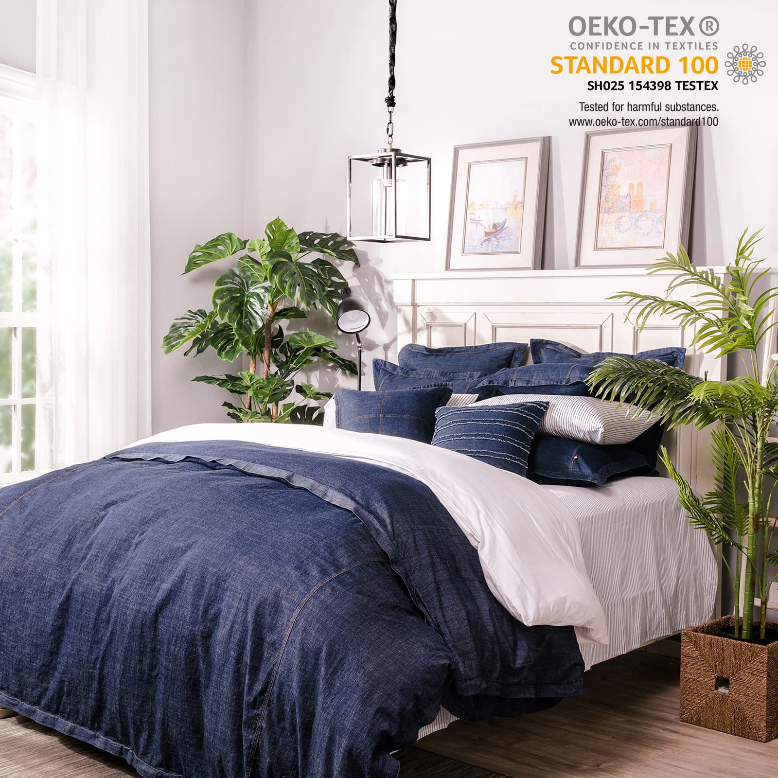 Elegant Life Home Denim Dark Blue Duvet Cover Set 100% Cotton Washed Soft Bedding with Button Closure Corner Ties - California King Size