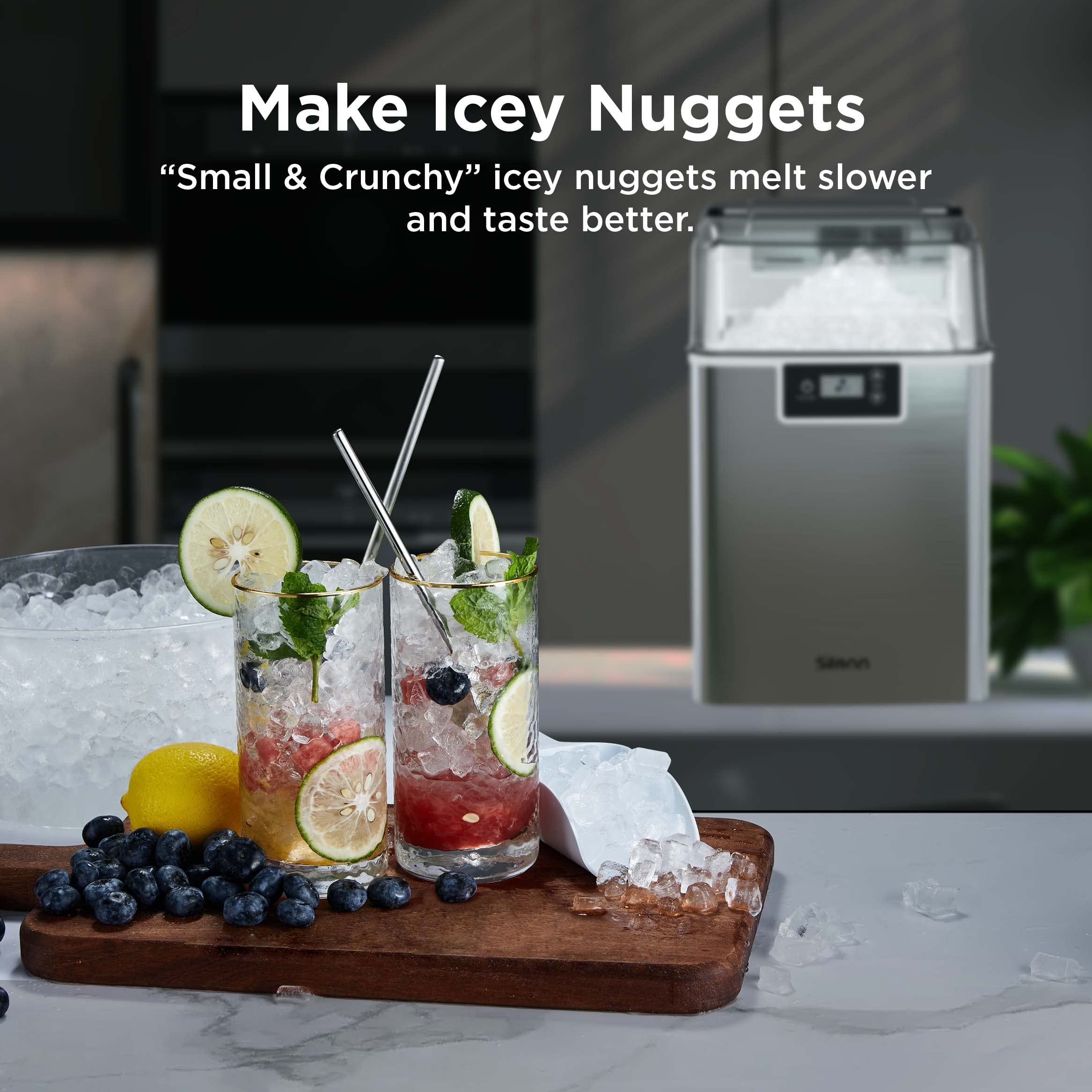 Silonn Countertop Nugget Ice Maker, Pebble Ice Maker Machine, 44lbs of Ice Per Day, Automatic Timer & Self-Cleaning, Pellet Ice Maker for Home Office Bar Party