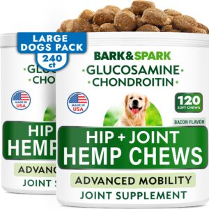 Hemp Chews Dogs Hip Joint Pain Relief - Glucosamine Chondroitin Hemp Treats for Joint Health - Dog Joint Supplement Large Breed & Small - Hemp Oil Pill - Canine Vitamin Treat Old Dog (240Ct/Bacon)