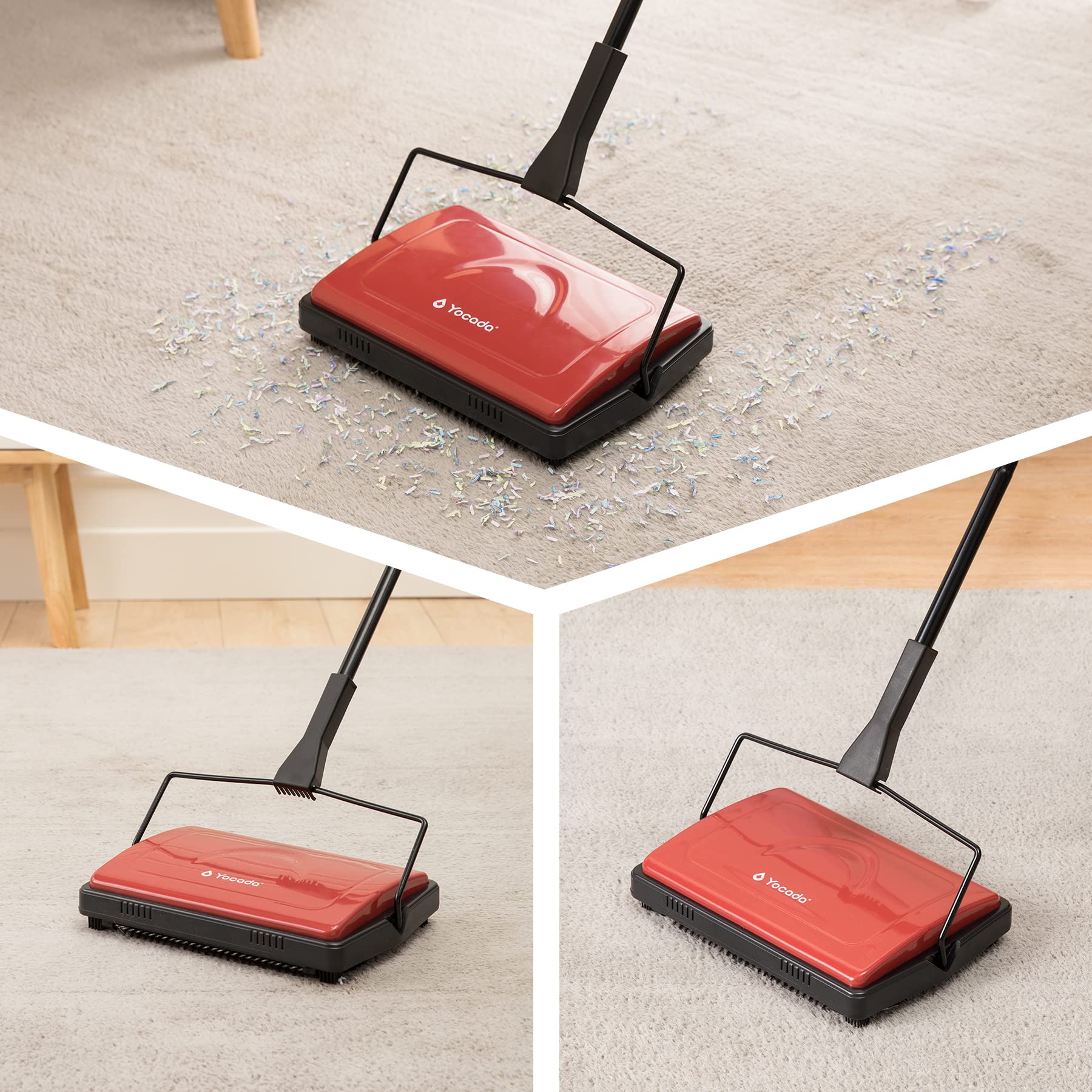 Yocada Carpet Sweeper Cleaner for Home Office Low Carpets Rugs Undercoat Carpets Pet Hair Dust Scraps Paper Small Rubbish Cleaning with a Brush Dark Red